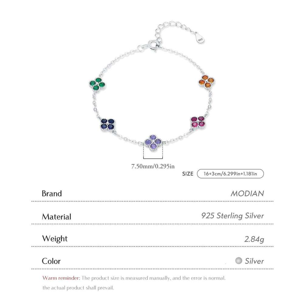 MODIAN 925 Sterling Silver Sweet Four Leaf Clover Colorful Zirconia Charm Fashion Stackable Bracelet For Women Fine Jewelry Z260225