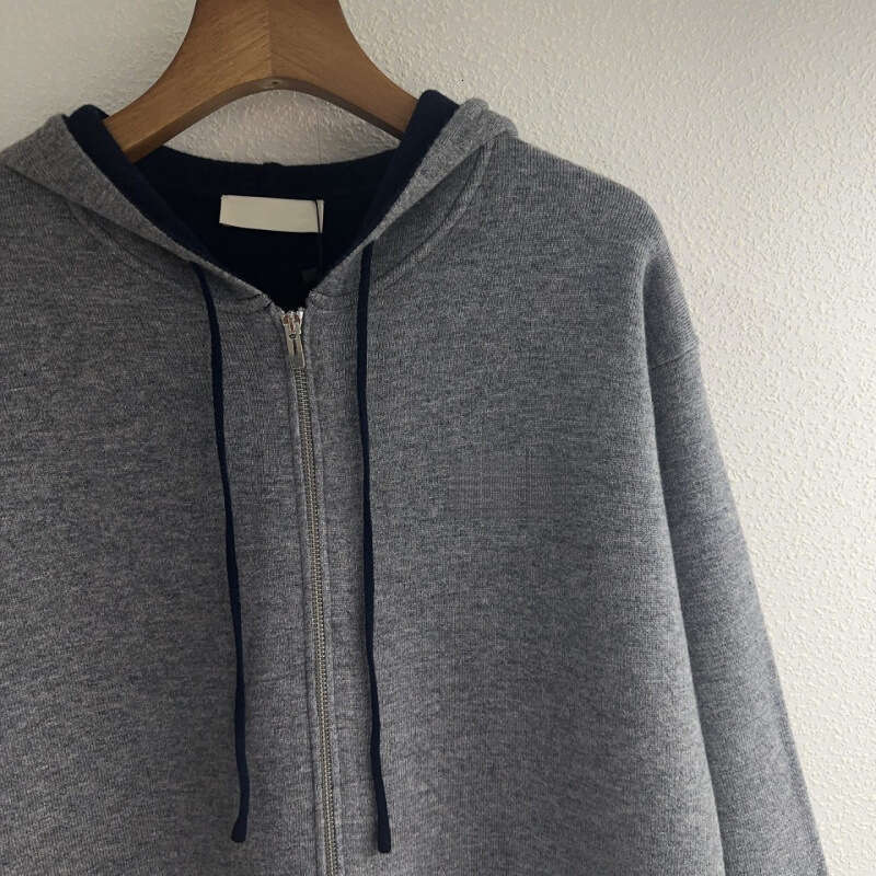 2026 Autumn/Winter Casual Half Zipper Large Collar Double Color Large Pocket Lazy Wool Loose Hoodie for Women