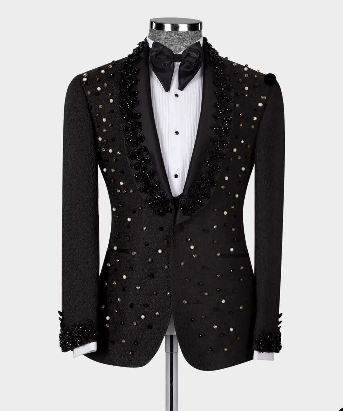 Men Suit 2Piece Blazer Single Breasted Jacket Crystals Beaded Slim Fit Wedding Tuxedo Groom Prom Customized 260128