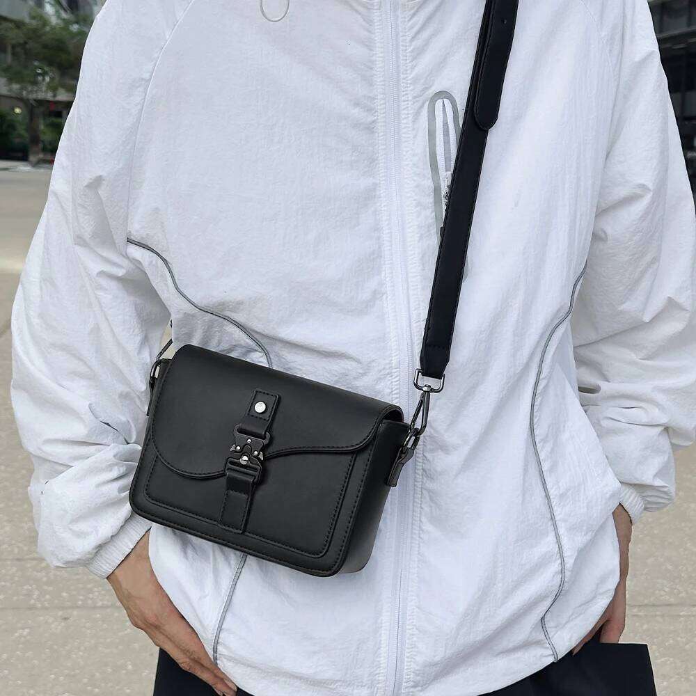 Single Shoulder Men's Genuine Cowhide Leather, Niche Design, Casual Crossbody Bag, Trendy Texture, Small Square Bag H260225