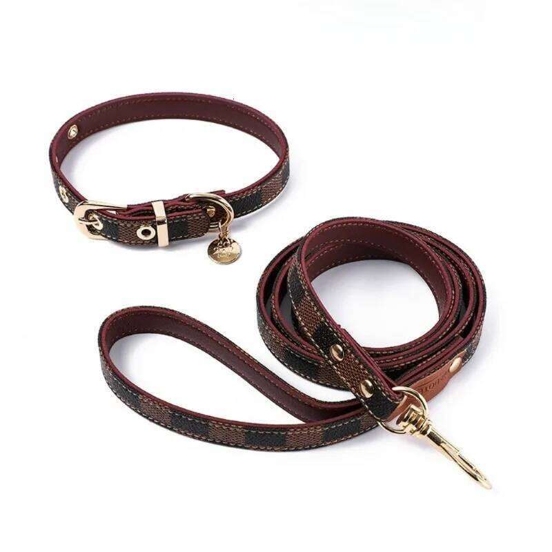 Vintage Plaid Lightweight Dog Adjustable Leash Collar Set for Small and Medium Dogs Pet Supplies Puppy Accessories