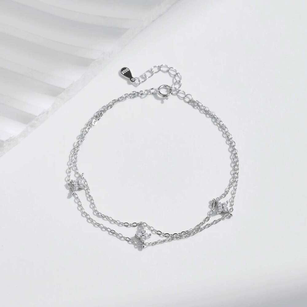 MNODIAN 925 Sterling Silver Double-layer Four Leaf Clover Bracelet Trendy Chain Link Bracelets For Women Luxury Jewelry Gift Z260225