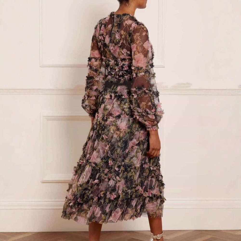 2026 early autumn new fashion brand dreamy fairy flower mesh lace pleated long skirt children's style