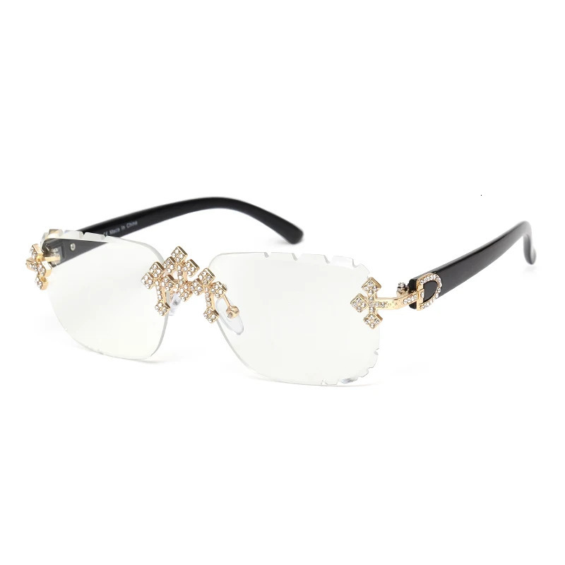 2025 Fashion Square Rimless Sunglasses For Women Cross Diamond Metal Frame Eyewear Cut Lens UV400 Shades Sun Glasses 260129