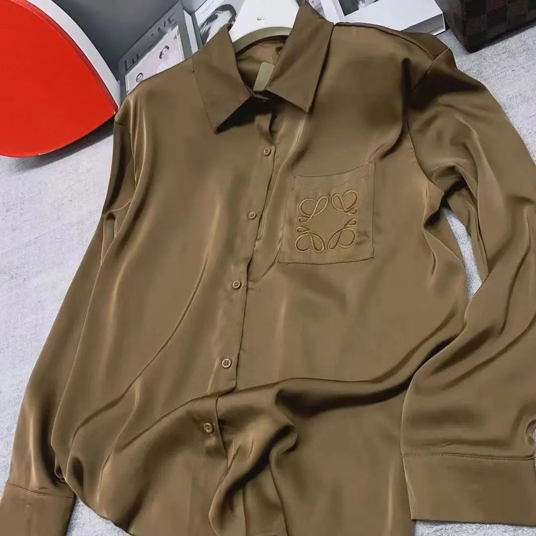 Womens Blouses Shirts Designer Womens loose Blouses Long Shirts Anagram Silk and satin Classic Summer New T-Shirt Casual Long Sleeve Tops Femme Pocket Letter 88