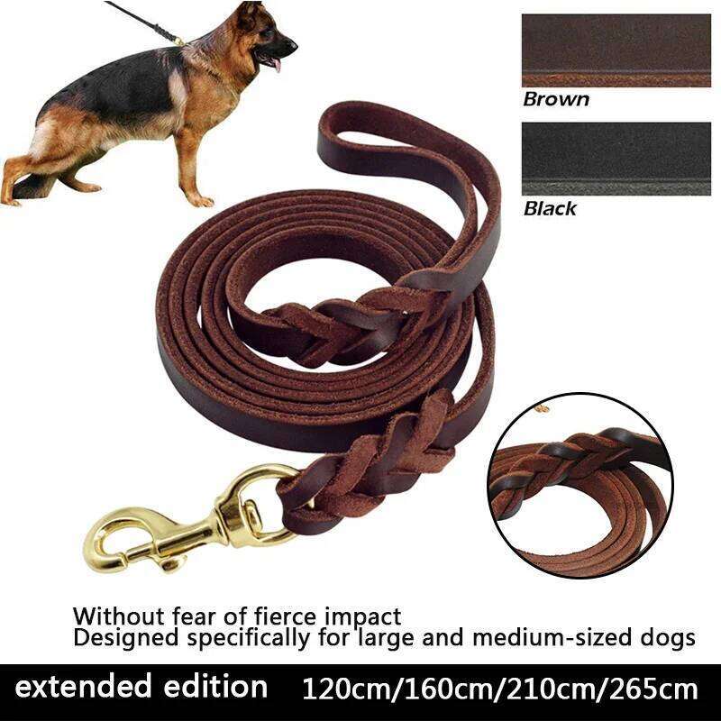 Leash Long Genuine Leather Dogs Leashes Braided Walking Training Leads Brown Color For Medium Large Dog Strong Heavy Pet