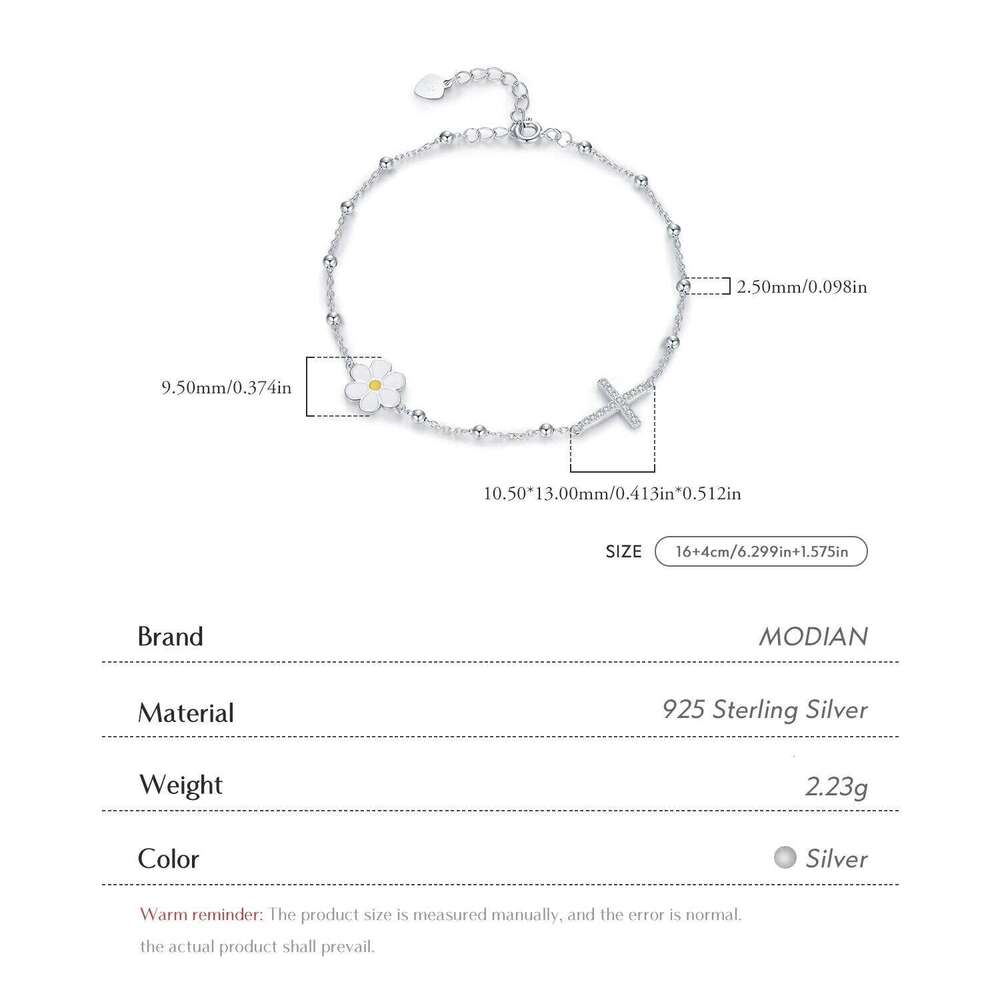 MODIAN Enamel Daisy Bracelet 925 Sterling Silver Charm Cross & Flower CZ Beads Delicate Bracelets For Women Fine Jewelry Z260225