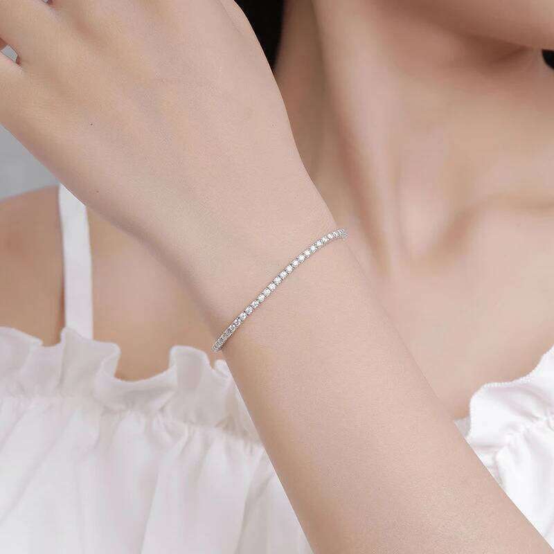 NeeTim 2mm D Color Moissanite Tennis Bracelet 925 Sterling Silver with White Gold Plated Bracelets for Women Pass Diamond Tester Z260225