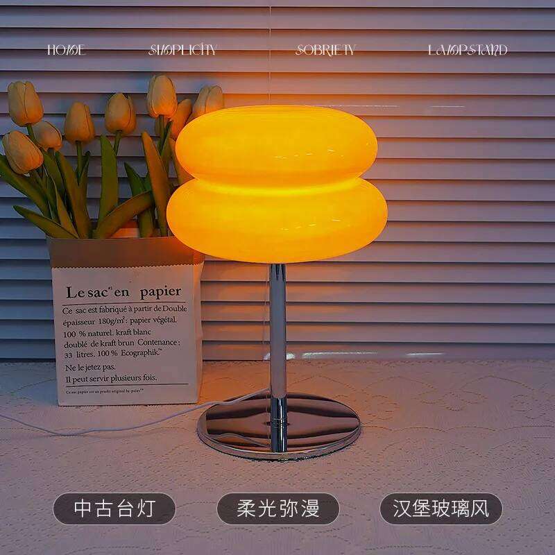 Simple Living Room Bedroom Study & B Medieval Hamburger Glass Table Internet Celebrity Atmosphere Decoration Bedside Lamp H260225