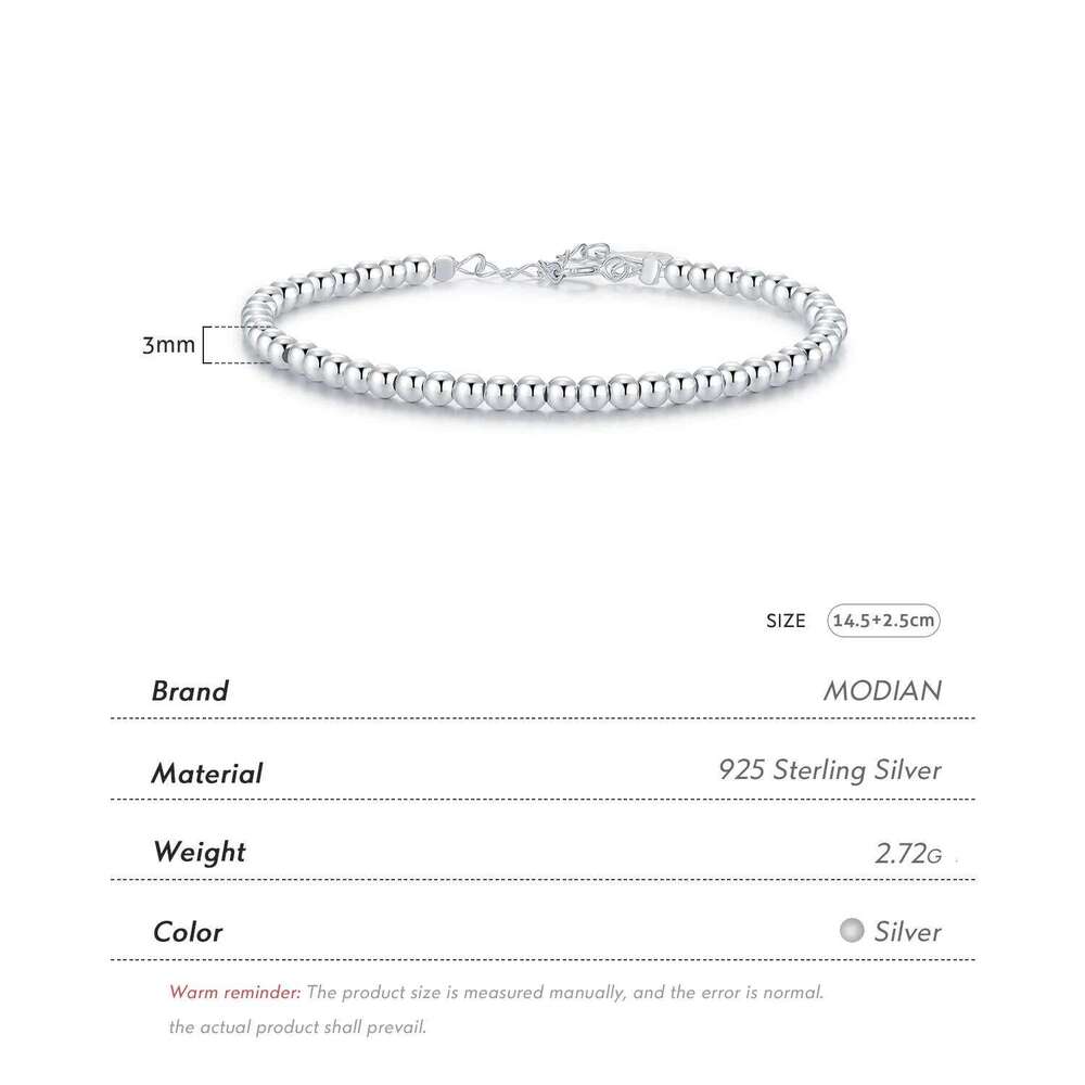 MODIAN 925 Sterling Silver Minimalist 3MM Beads Adjustable Bracelets Classic Exquisite Fine Jewelry For Women Female Accessories Z260225