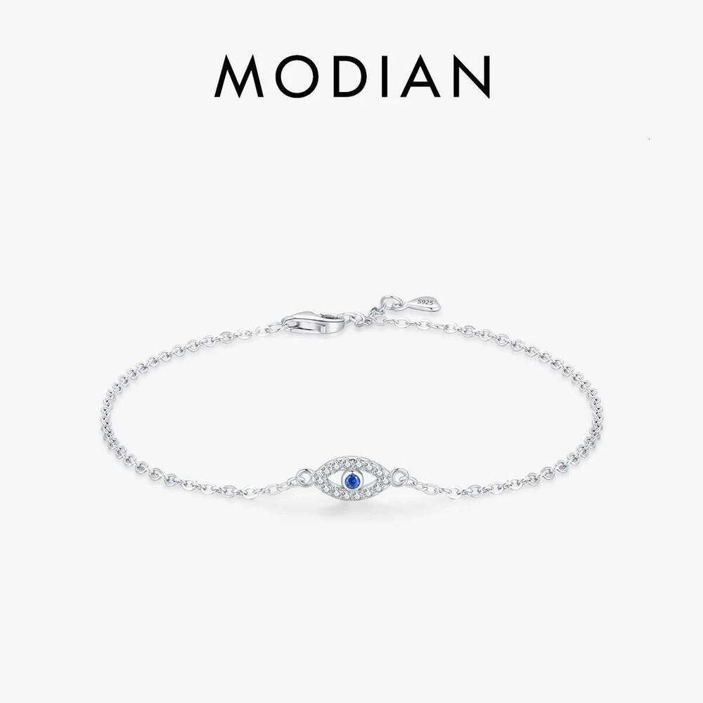 MODIAN 925 Sterling Silver Delicate Lucky Blue Eye Adjustable Bracelet Simple Chain Link For Women Pave Setting CZ Fine Jewelry Z260225