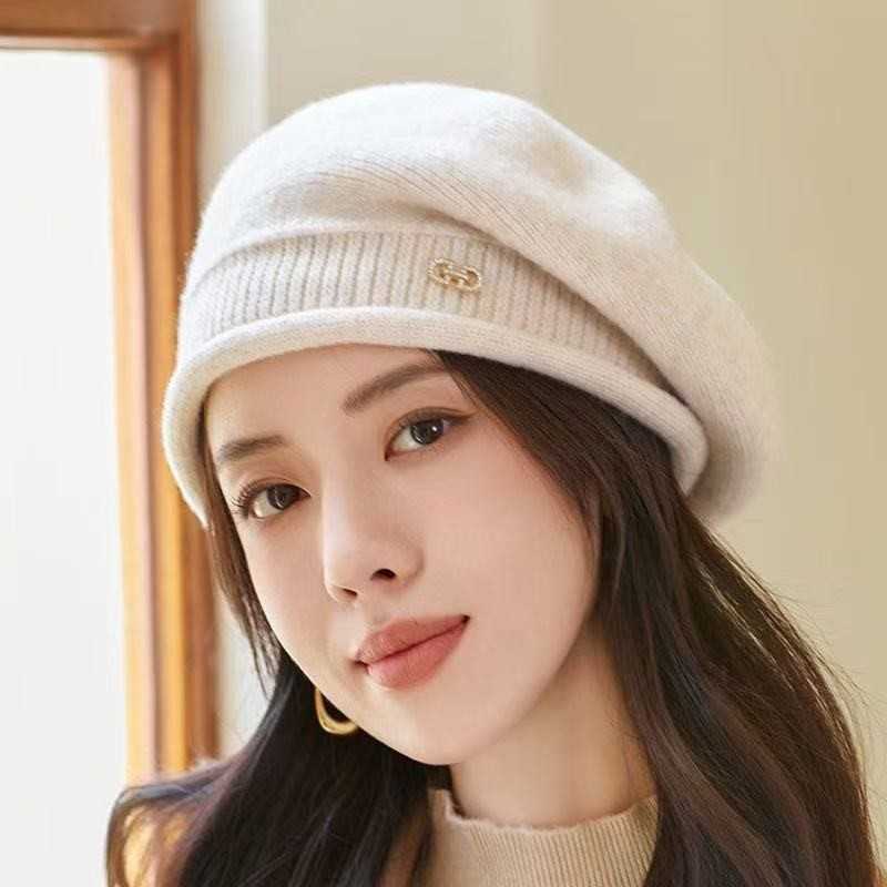 2025 Womens Autumn and Winter Fashion Korean Style Versatile Wool Knit Hat for Middle-Aged and Elderly Comfortable and Warm Hat S260225