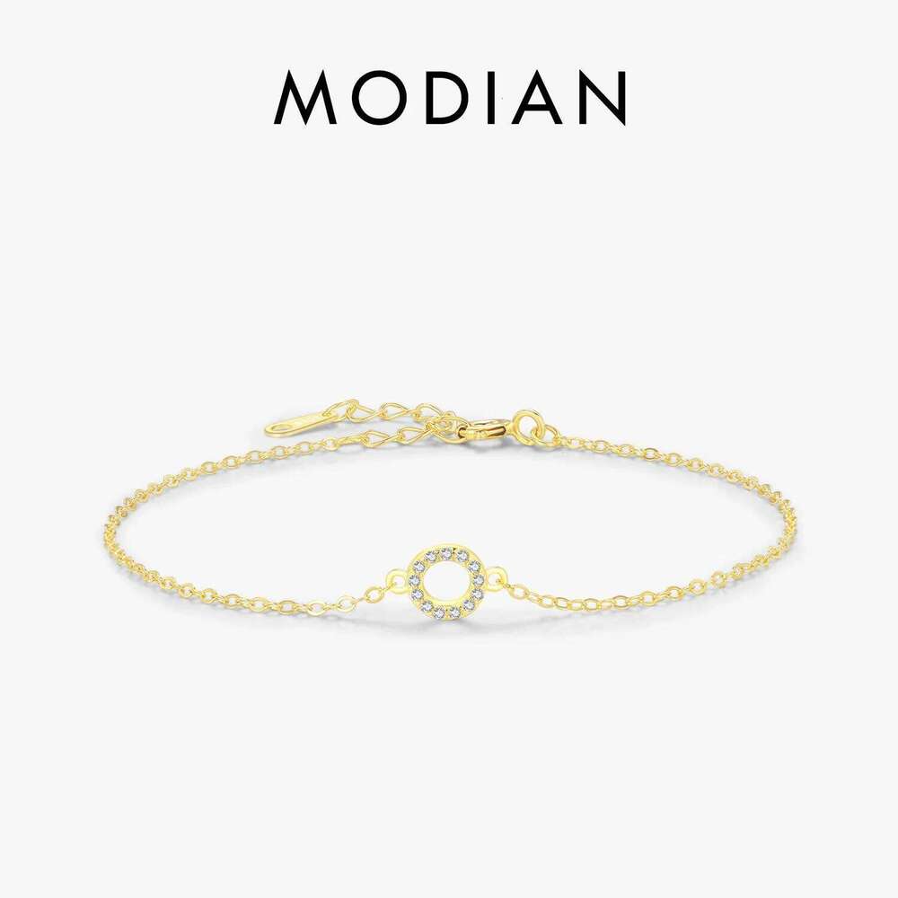 MODIAN Solid 925 Sterling Silver Simple Hollow Circle Clear CZ Bracelets Gold Color Link Chain For Women Girls Fine Jewelry Gift Z260225