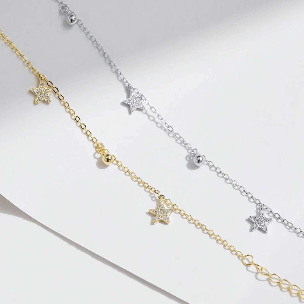 MODIAN 925 Sterling Silver Stars & Beads Charm Pendant Bracelets Gold Color Stackable Link Chain For Women Party Jewelry Z260225