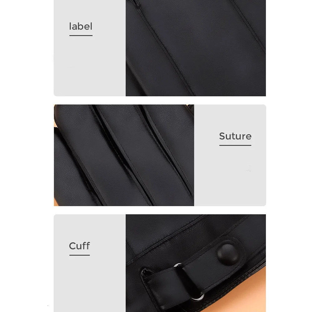 1 Pair High Quality Full Finger Black Riding Gloves Mens PU Leather Winter Warm Touch Screen Motorcycle Outdoor 260130 - view 7