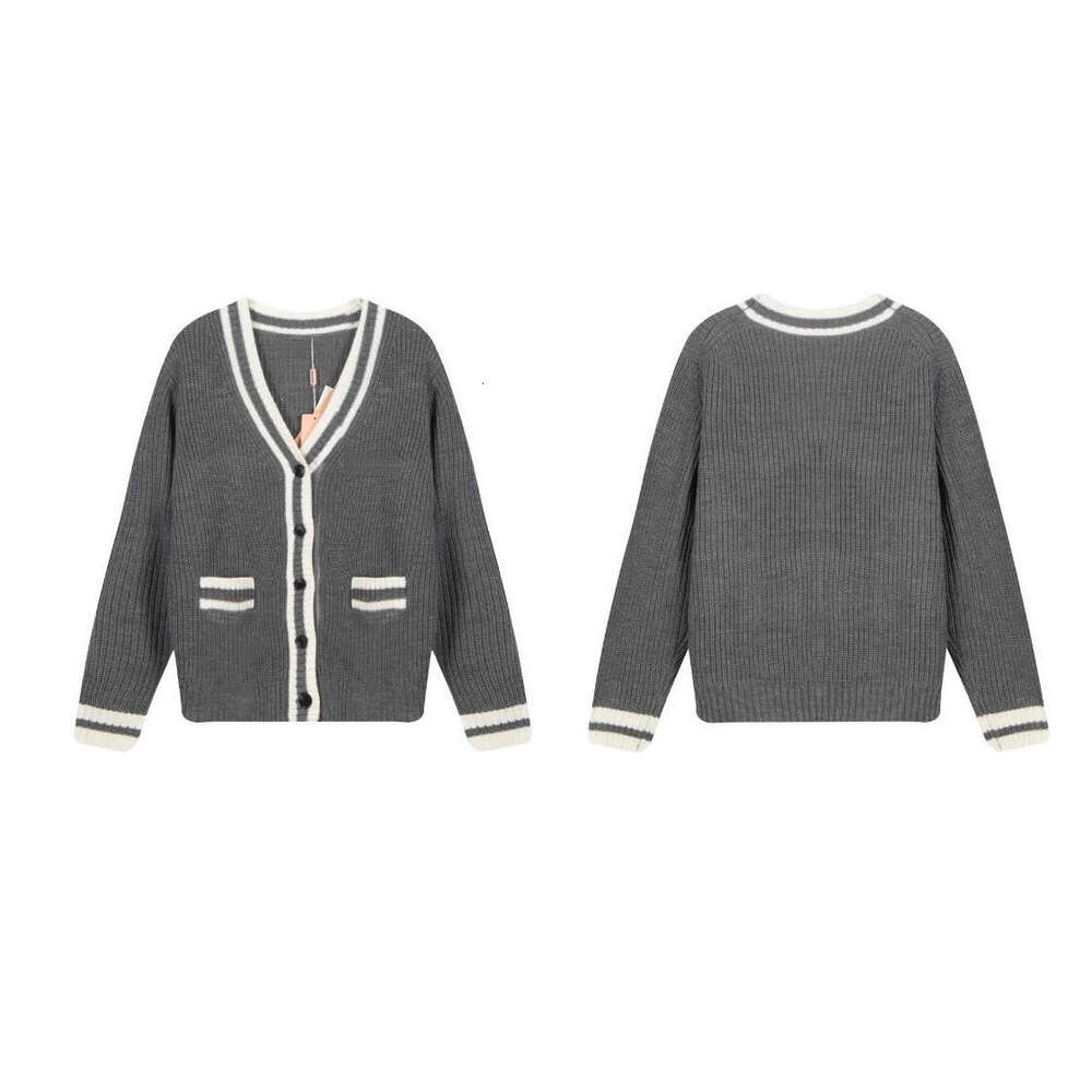 2026 Designer Spring/Summer New Collection Celebrity Lazy College Style Contrast Color V-neck Knitted Cardigan for Women