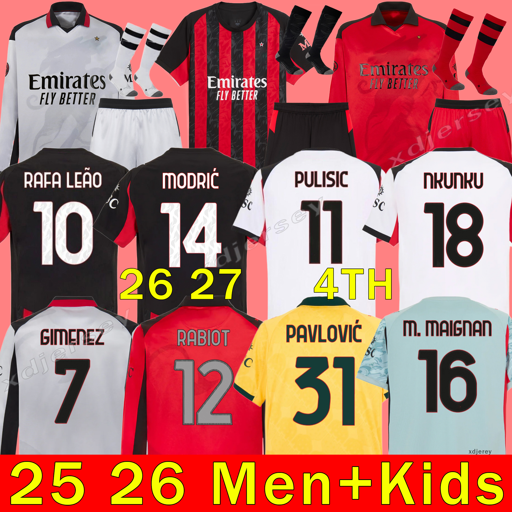 26 27 GIMENEZ AC soccer jerseys PULISIC JOAO FELIX RAFA LEAO football shirt fourth 4th men and kids uniforms 2025 2026 Milan LOFTUS-CHEEK THEO REIJNDERS JOVIC
