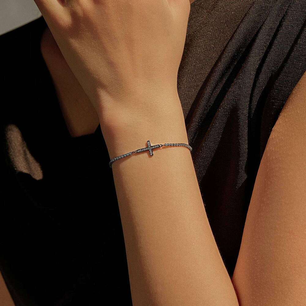 MODIAN 925 Sterling Silver Adjustable Zirconia Bracelet Unisex Black Cross Tennis Bracelets Trendy Fine Jewelry For Women Z260225
