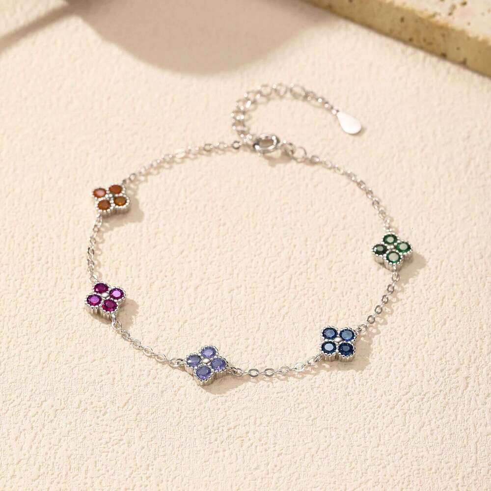 MODIAN 925 Sterling Silver Sweet Four Leaf Clover Colorful Zirconia Charm Fashion Stackable Bracelet For Women Fine Jewelry Z260225