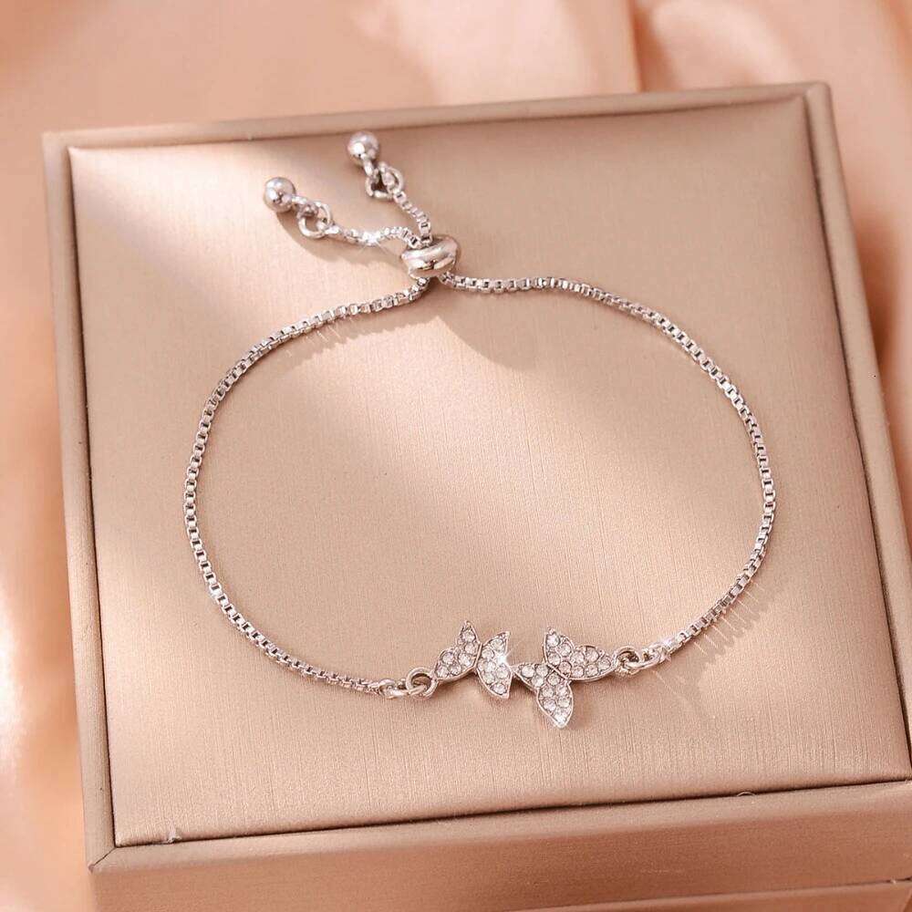 Stainless Steel Bracelets for Women Butterfly Fashion Korean Crystal Charm Bracelet Party Jewelry Gift Pulseras Hombre Z260225