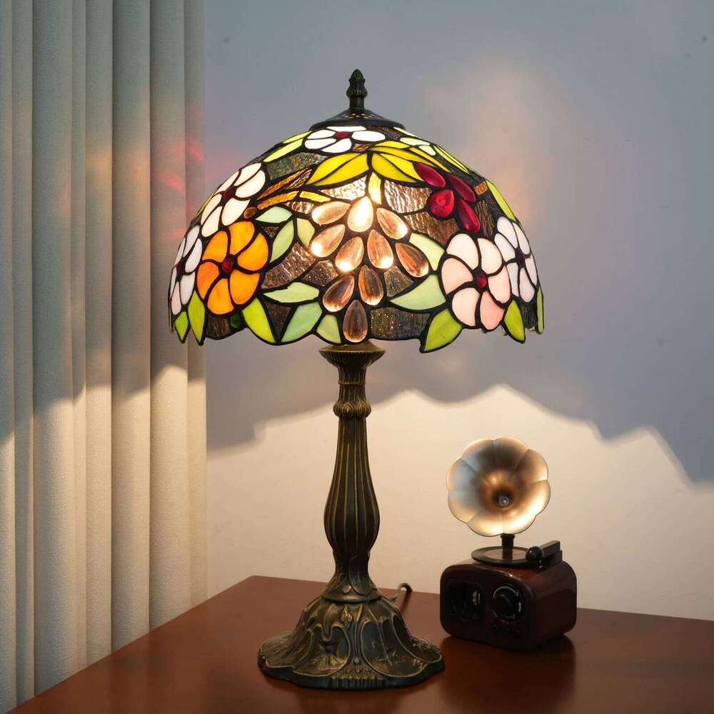 Village Garden Style Stained Glass Lamp Bedroom Table lamp Reading Desk Light for Bedside Living Room Office Dormitory Decor 12 H260225