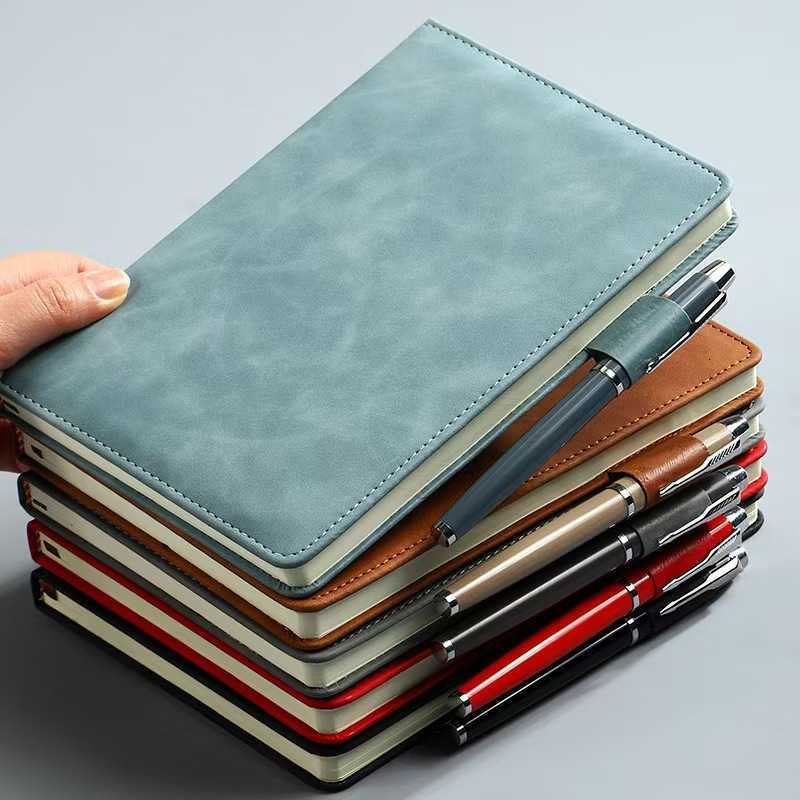 A5 notebook with engraved design and thickened cover for business use, leather-bound diary, simple record book, memo pad X250825