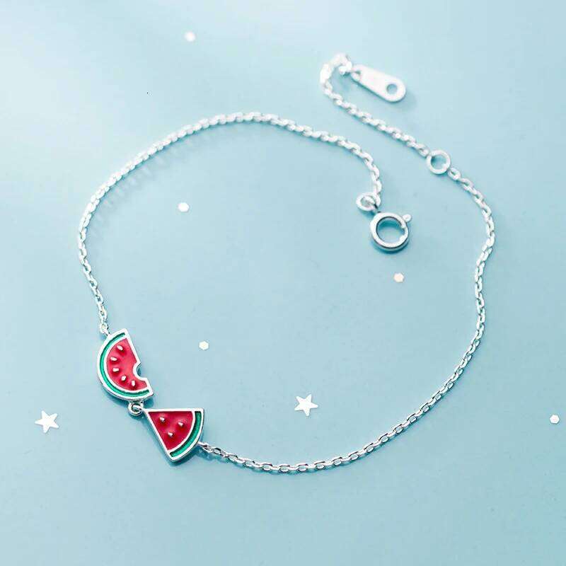 Modian New 925 Sterling Silver Enamel Lovely Fruit Watermelon Asymmetry Bracelet for Women Link Chain Fine Jewelry Accessories Z260225