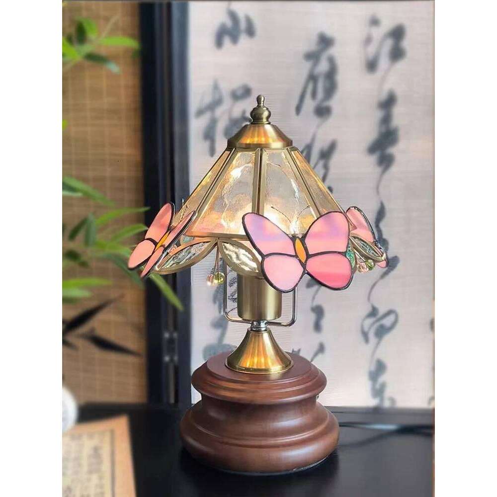 Tiffany Desk Bedroom Bedside LED Table Lamp American Vintage Creative Study Butterfly Atmosphere Small Night Light H260225