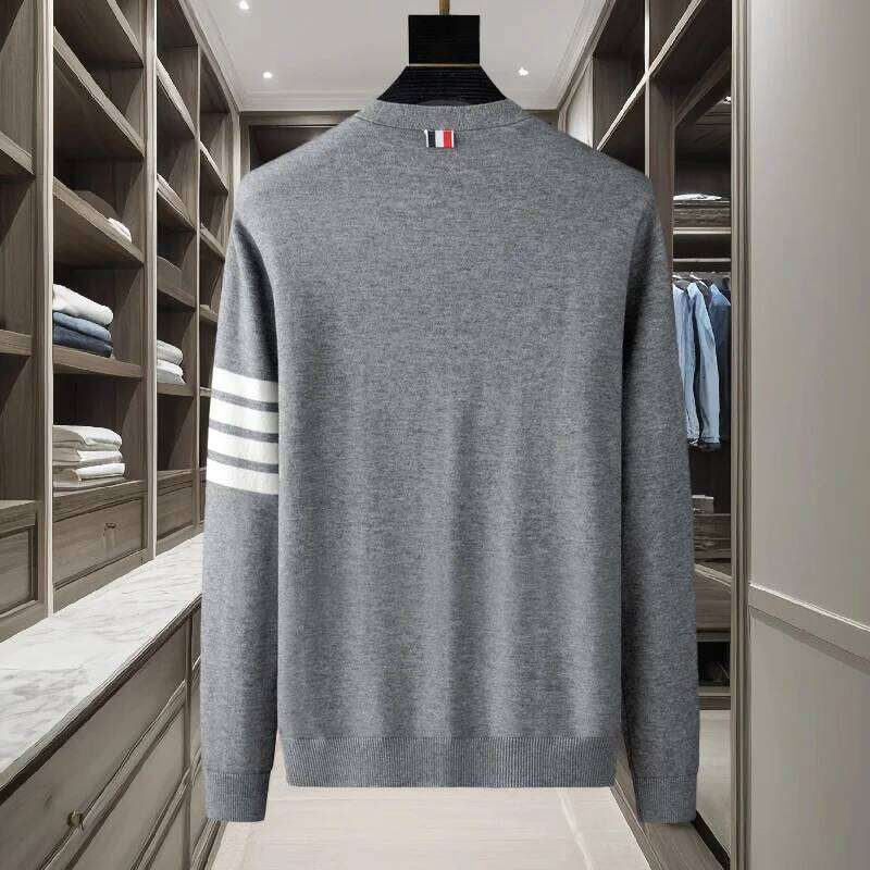 brand men's knitted sweater for autumn and winter striped design Korean version boutique cardigan casual jacket H260226