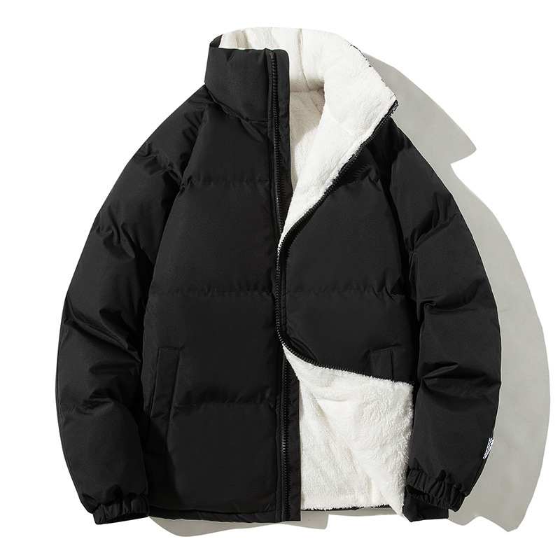 Men's Winter Down Cotton Jackets, Youth Style Thickened Fleece Lined Warm Coats, Loose Trendy Casual Outerwear