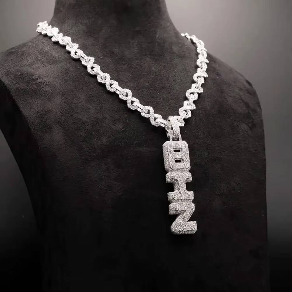 Custom VVS Moissanite Diamond Name Pendant Vertical Letter Fancy Cut Iced Out Pendant for Birthday Gift Hip Hop Jewelry