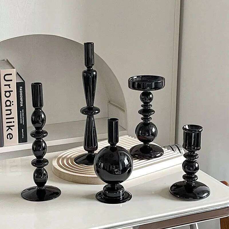 Black Home Candlesticks Living Room Modern Decoration Glass Vase Bookshelf Decor Candle Stick Holder W260226