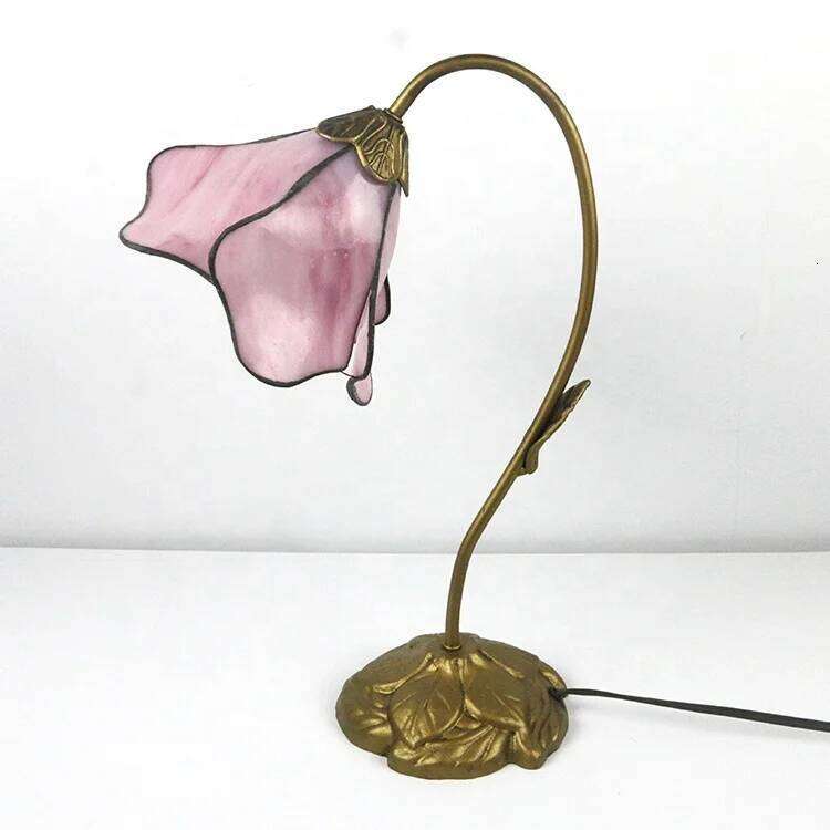 Antique Tiffany Style Table Lamps Stained Glass Handmade Desk Lamp Pink Petal Lampshade Custom Made Lights H260225