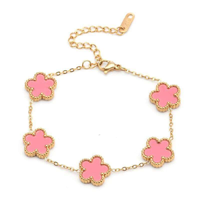 Adjustable Gold-Plated Stainless Steel Plant Flower Bracelet With Five Leaf Petals Women's Luxury Gifts Clover Z260225