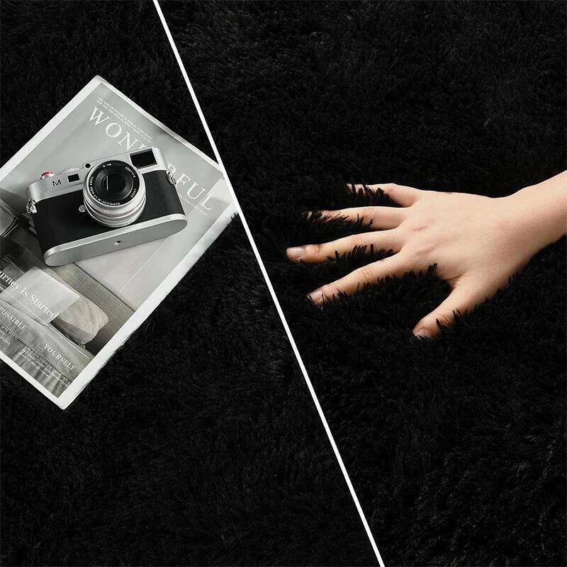 VIKAMA Luxury Black Large Area Plush for Living Room Bedroom Fluffy Carpet,Shaggy Soft Bedside Rug Small Bathroom Floor Mat W260226