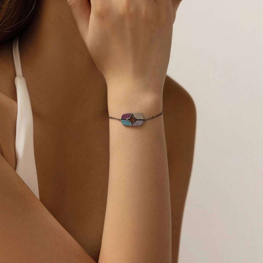 MODIAN 925 Sterling Silver Black Colorful Zirconia & Turquoise Geometric Stars Bracelet For Women Fine Stackable Jewelry Z260225