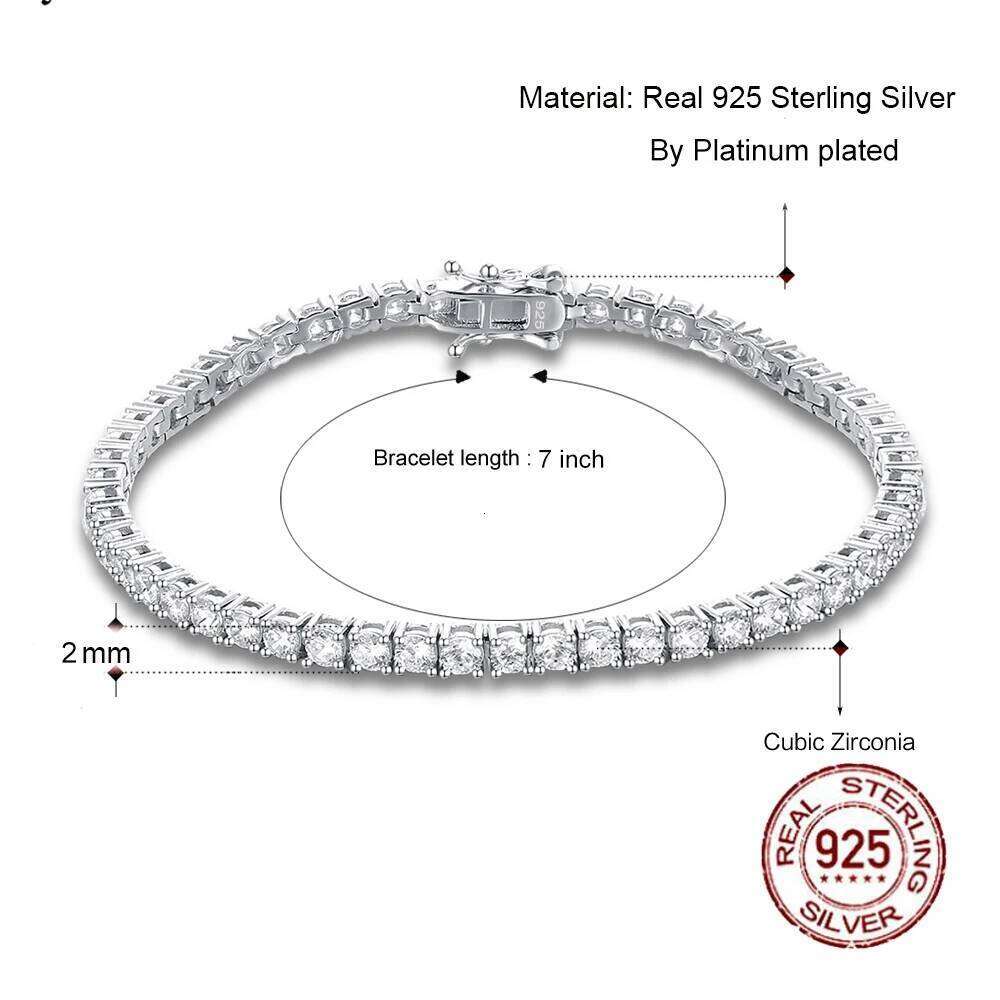 YLMyself Pure 925 Tennis Bracelet 2mm Cubic Zirconia Pave 15/16/17/18CM Real Sterling Silver Anniversary Gift Jewelry Z260225
