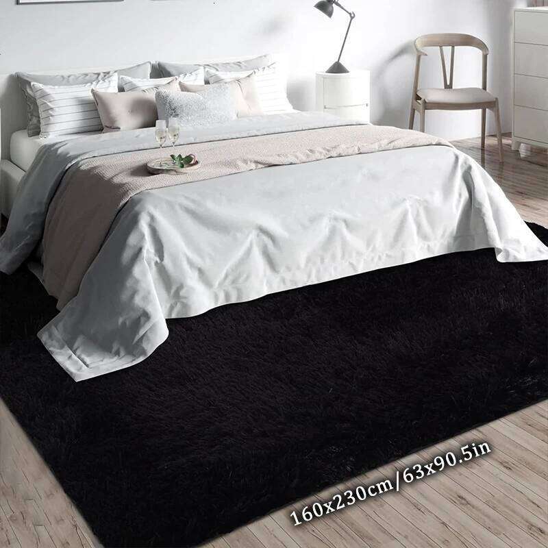 VIKAMA Luxury Black Large Area Plush for Living Room Bedroom Fluffy Carpet,Shaggy Soft Bedside Rug Small Bathroom Floor Mat W260226