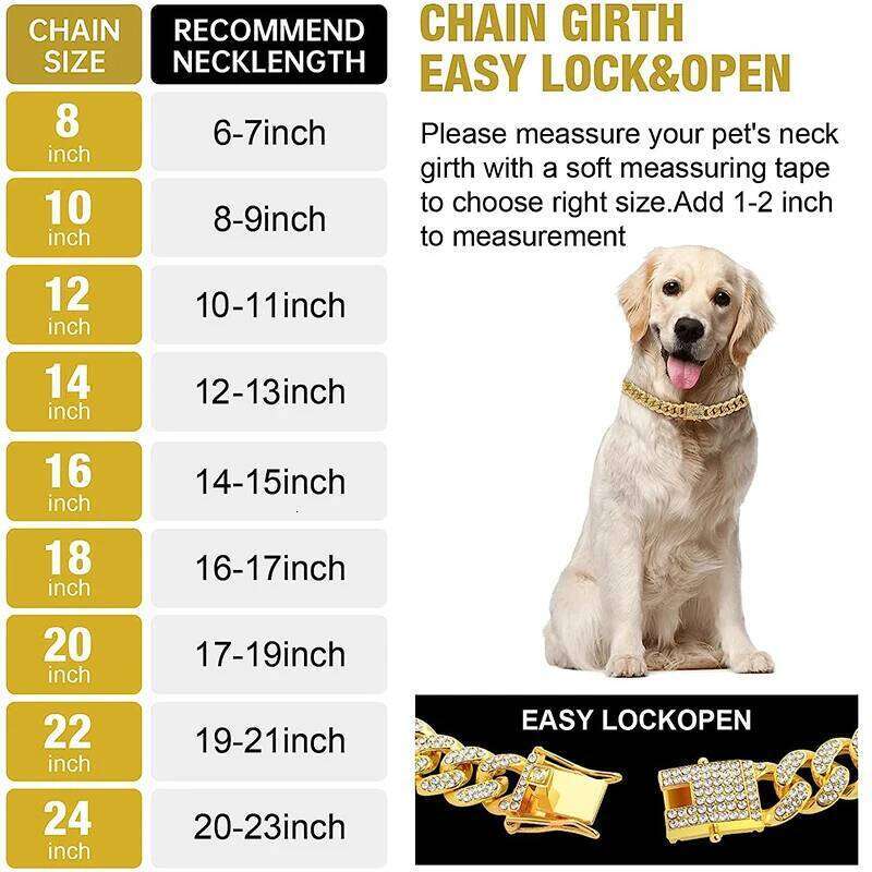 Luxury Designer Collar Bling Diamond Pet Chain for Small Medium Large Dogs Cat Puppy Gold Necklace Jewelry Dog Accessories