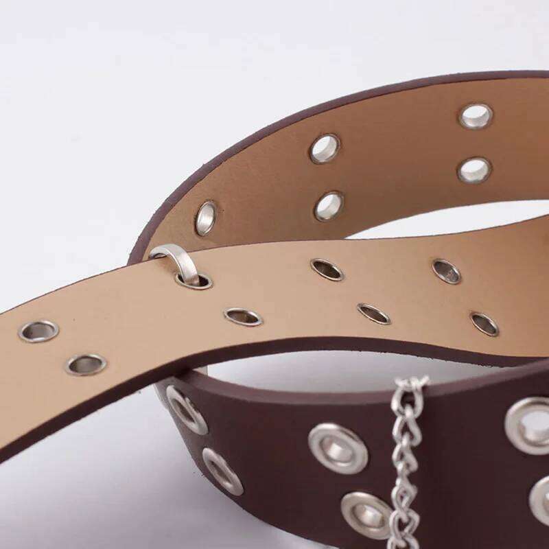 Women Punk Chain Leather Adjustable Double/Single Row Hole Pin Buckle Waist Belts Jeans Cinturones Decorative Belt Y260225