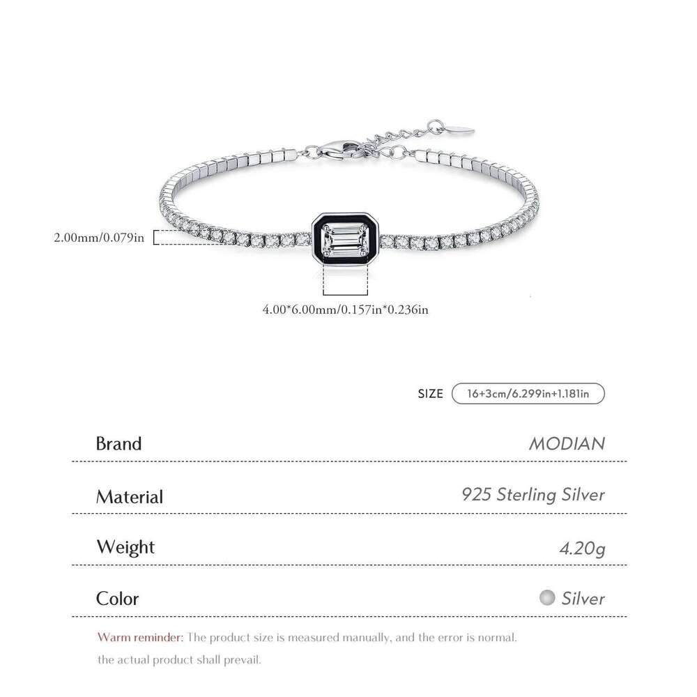 MODIAN 925 Sterling Silver Fashion Black Enamel Rectangle Clear Cubic Zirconia Tennis Bracelets For Women Fine Jewelry Gifts Z260225