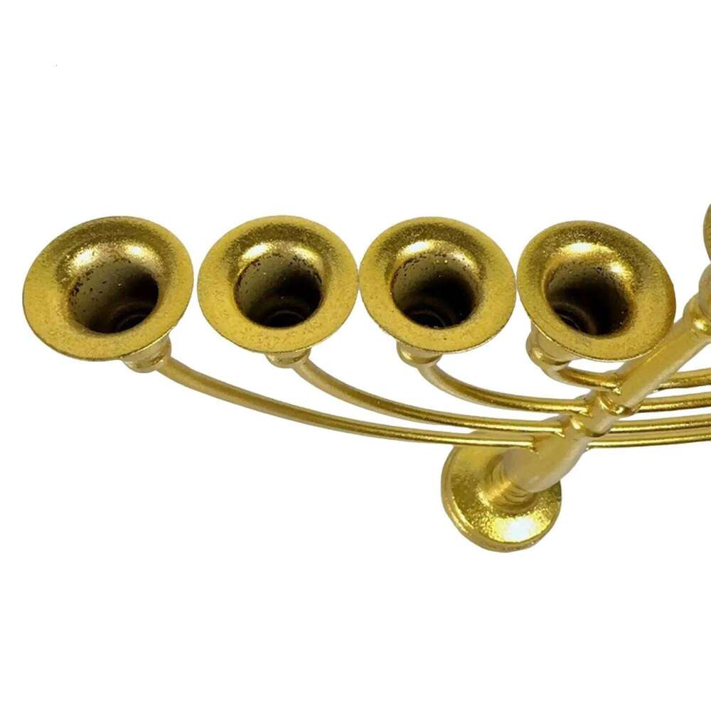 Traditional Multifunctional Jewish Menorah Candle Holder for Mantelpiece, Hanukkah Decoration, Gold Color W260226