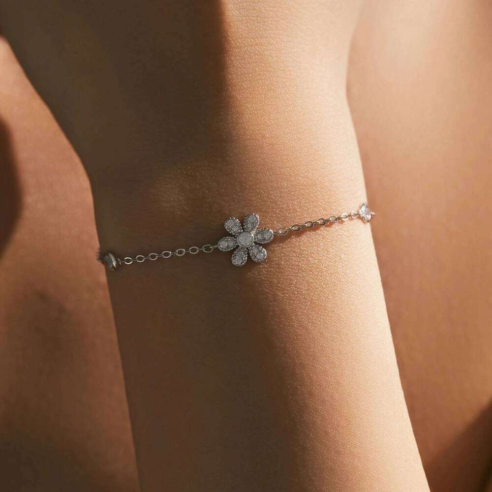 MODIAN 925 Sterling Silver Elegant Sparkling Flower Clear CZ Charms Simple Bracelet Fashion Link Chain For Women Fine Jewelry Z260225