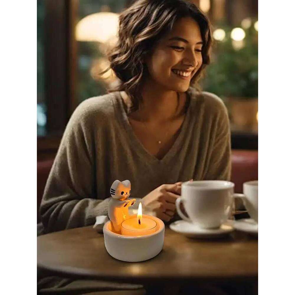 Animal Candle Holder Funny Wax Tealight Tray Cartoon Cat Centerpiece for Living Room Bedroom Desk Fireplace W260226