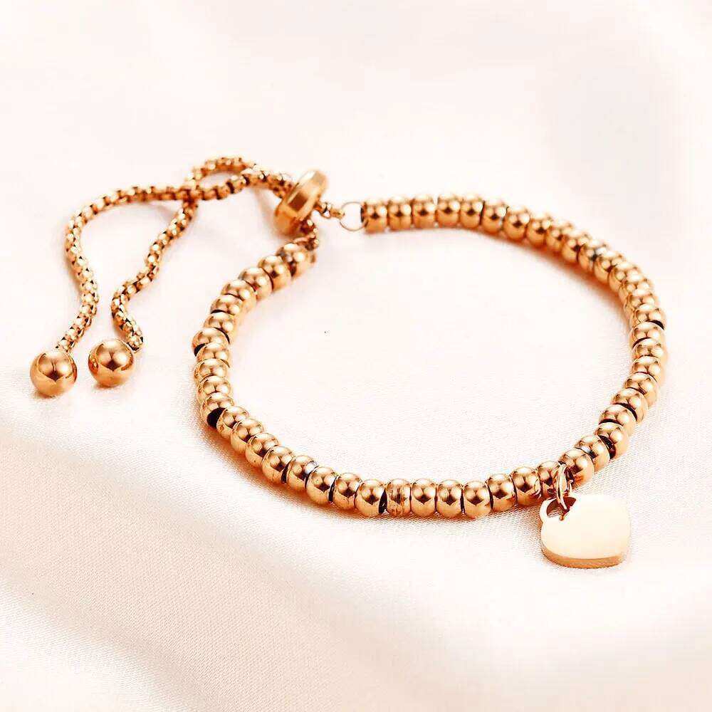 New Fashion 4mm Stainless Steel Classic Round Bead Chain Heart Adjustable Laser Logo Bracelet For Women Jewelry Gifts Z260225