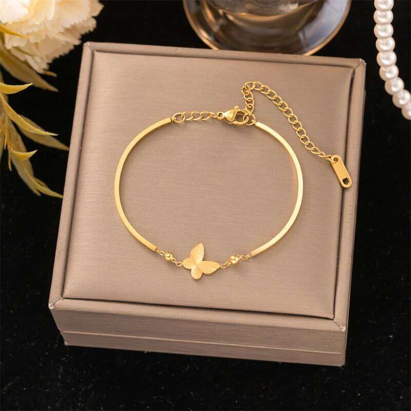 316L Stainless Steel 2025 New 18K Gold-plated Trend Jewelry Engraved Designs Beading Butterfly Women's Charm Chain Bracelets Z260225