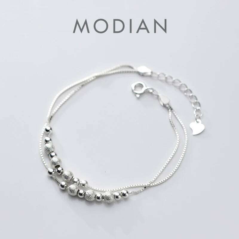 Modian Fashion Double Box Chain for Women Frosted Ball and Light Beads Sterling Silver 925 Bracelet Fine Jewelry 2020 Design Z260225