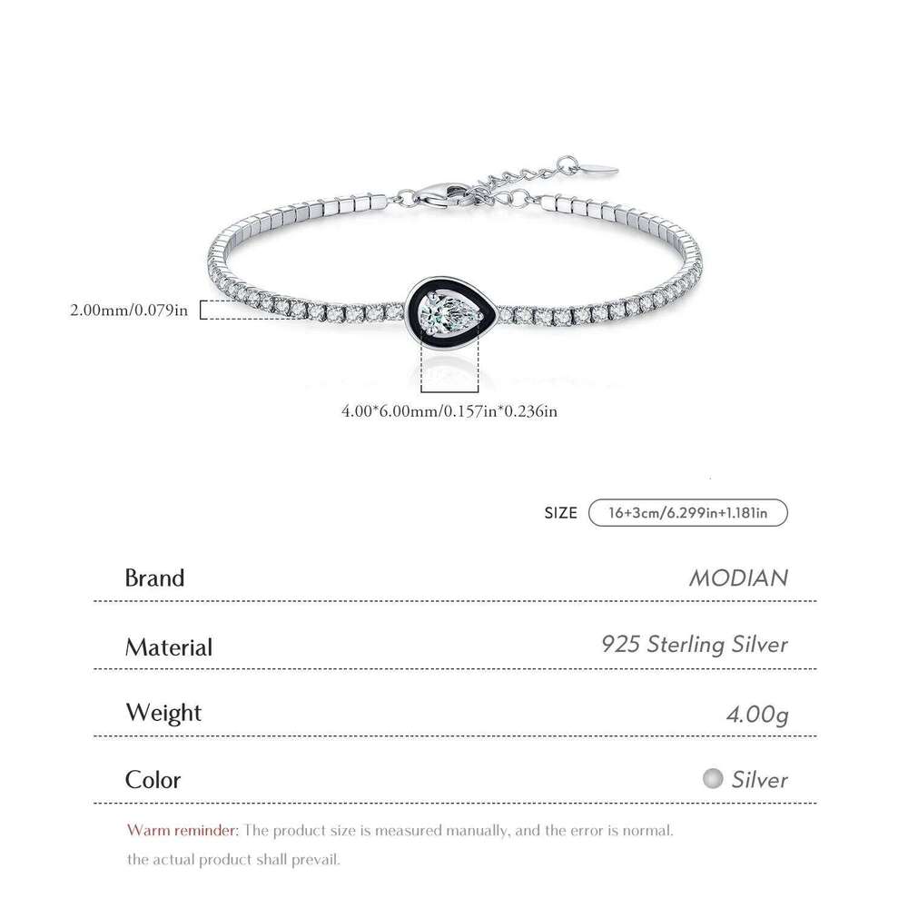 MODIAN Trendy Tennis 925 Sterling Silver Charming Black Enamel Bracelet Water Drop CZ Bracelets For Women Fine Jewelry Z260225