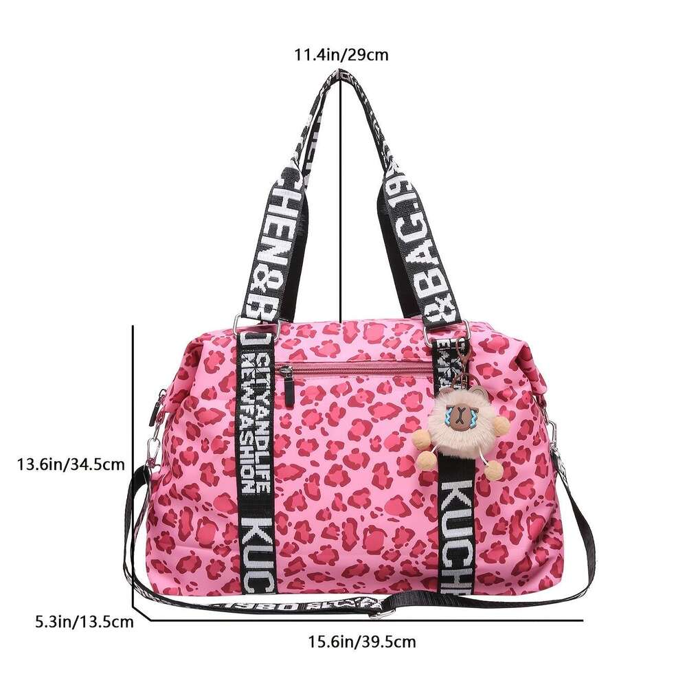 Leopard Lightweight Bag Chic Leopard Print Large Capacity Tote Lightweight Multi Functional Travel Gym Bag With Detachable Shoulder Strap Zip Closure