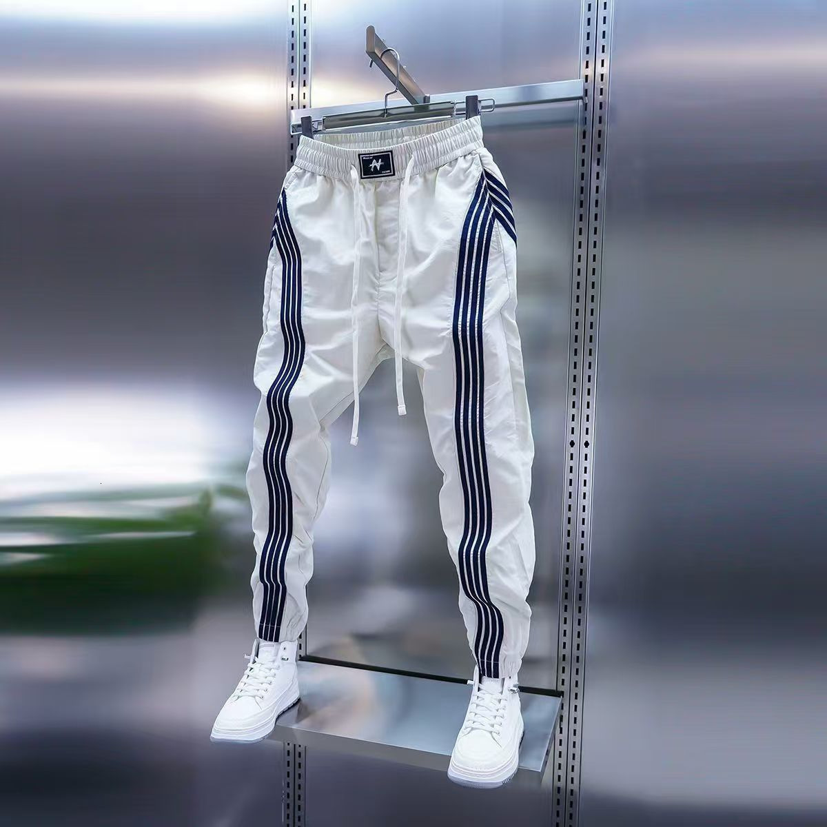 Luxury Brand Designer Clothes 2026 Men's New Patchwork Casual Pants, Trendy Youth Quick-Dry Striped Slim-Fit Pants
